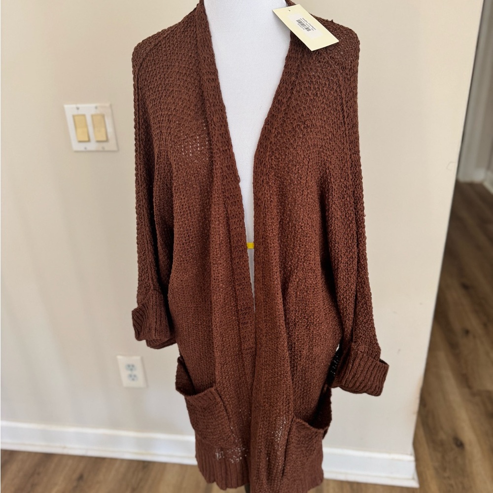 Elegant Brown Open-Front Cardigan